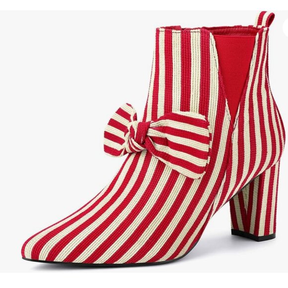 Bow Stripe Pointed Toe Chunky Heels - Picture 7 of 7